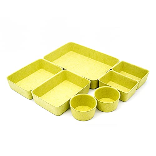 Welaxy Drawer organizers tray Felt storage bins office Desk dividers Morandi Colors Shallow Box 7-Piece round (Linden green) - color: Linden green