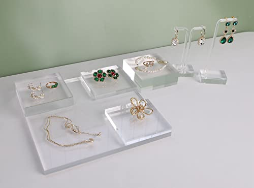 Acrylic earring display risers for selling, Transparent jewelry display riser stand, clear ring riser tray for boutique store selling, Jewelry photo props【3.15 L x3.15 W x0.39 H inch 2pcs】 - size: 3.15 L x3.15 W x0.39 H inch 2pcs