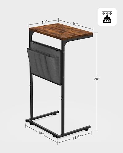 Vantic C Shaped End Table, Small Side Table for Couch and Recliner, Slide Under Sofa Tray Desk with Storage Bag for Living Room and Bedroom, Rustic Brown - color: Rustic Brown