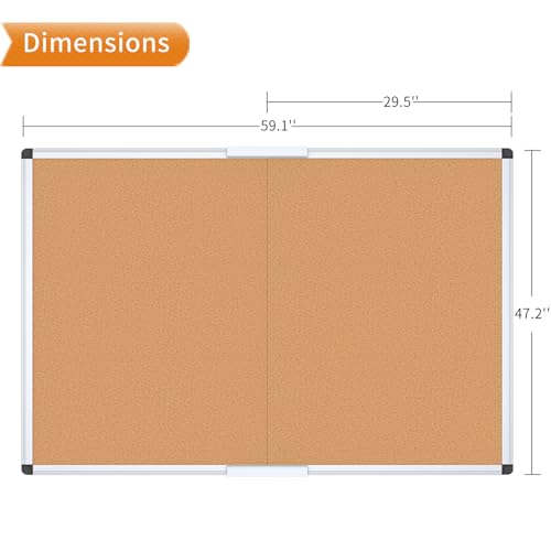 VIZ-PRO 60" x 48" Large Cork Bulletin Board, Foldable & Wall-Mounted Notice Pin Board with Silver Aluminum Frame, for School Home Office - 5' x 4' Corkboard - size: 60 X 48 Inches
