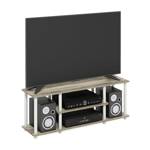 Furinno Turn-N-Tube No Tools 3D 3-Tier Entertainment TV Stand up to 50 inch TV, Round Tubes, Oak - color: Oak/White, size: 50 inch