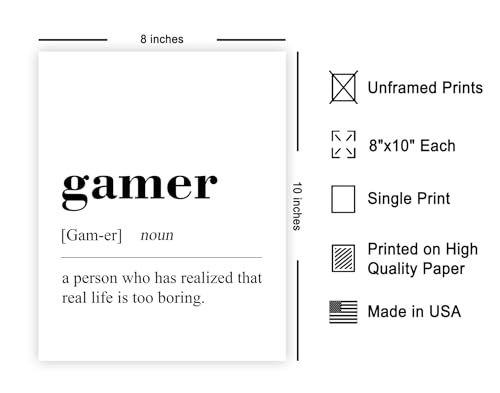 Poster Master Gamer Definition Print - Gaming Poster - Dictionary Art - Black & White Wall Design - Typography Art - Funny Game Room or Boy's Bedroom Decor - 8x10 UNFRAMED Wall Art - color: Style-03, size: 8"L x 10"W