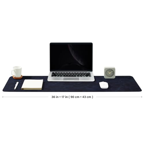 Distressed Leather Desk Mat - Non-Slip PU Desk Pad for Office and Home - Desk Organization and Accessories - Ideal for Large Mouse Pad and Desk Mats on Top of Desks(Navy Blue,36"x 17") - color: Navy Blue, size: 36" x 17"