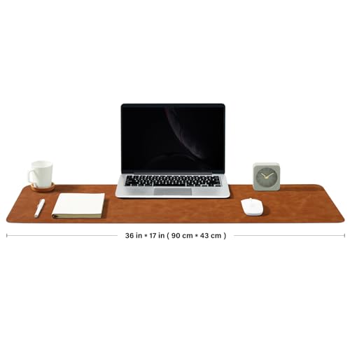 Distressed Leather Desk Mat - Non-Slip PU Desk Pad for Office and Home - Desk Organization and Accessories - Ideal for Large Mouse Pad and Desk Mats on Top of Desks(Tan,36"x 17") - color: Tan, size: 36" x 17"