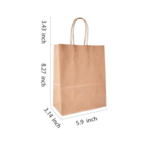 BAG BOX 100 Pcs Small 5.9x3.1x8.25 Inch Brown Kraft Paper Gift Bags with Handles for Bulk Wedding, Party Favors, Grocery, Shopping, Retail Merchandise, Gift Sacks - color: Brown, size: 5.9 * 3.1 * 8.25 inch(Pack of 100)