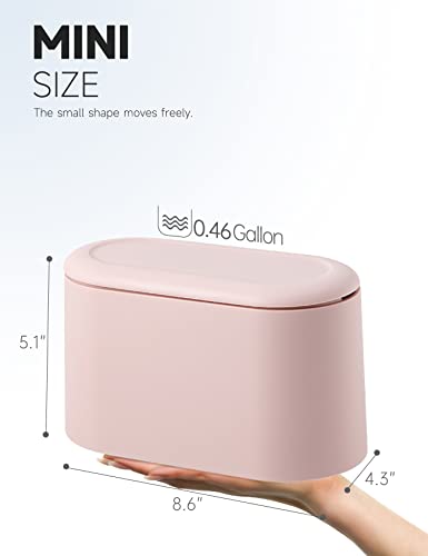 Mini Trash Can with Lid Removable Small Garbage Can, Tiny Plastic Trash Bin, Pop Up Countertop Wastebasket, Counter Garbage Lint Bin for Bathroom,Office,Kitchen,Desk,Coffee Table(Pink) - color: Pink