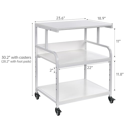 Fannova White Printer Stand, 23.6 x18.9 x 30 Inches Big Size Printer Table with Adjustable Shelf, 3 Tier Rolling Printer Cart with Wheels for Home Office Storage and Organization - color: White, size: 23.6"W x 18.9"D x 30"H