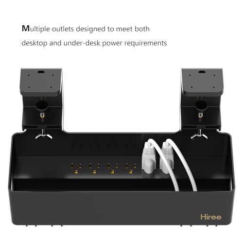 Under Desk Cable Management Tray with 6 AC Power Outlet and Clamp Mount, No Drill Cord Storage Organizers for Wire Management, Standing Desk, Computer Cord Rack for Office & Home (Black)
