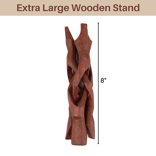 Wish Well Extra Large 8" Wooden Tripod Stand - Hand-Carved Room Decor Holder ~ Ideal for Abalone Shell, Decorative Bowl, Crystal Ball, Sphere, Geode ~ Wood Display Stand & Perfect Crystal Holder - color: 8" Stained (Reddish Brown)