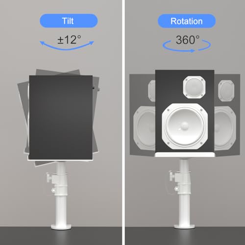 suptek Clamp-on Speaker Stand Desk Mount Set, Height Adjustment, Tilt, Swivel, 9.6 x 8.8 inch Trays, Universal Audio Holders for Computer and Bookshelf Speakers, Elevated Sound, 2 Pack, White, SDM001W - color: White