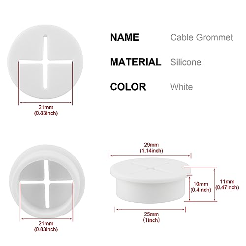 Desk Grommet,1 Inch Flexible Rubber Grommets, Silicone Cable Cord Grommet Wire Hole Cover for Desk, Table and Other Furnitures(12Pack) - size: 1IN/25mm White