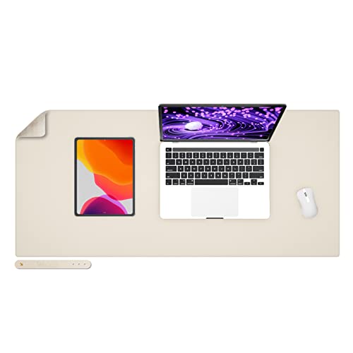 Leather Desk Pad Blotter,Wolaile 36x17 inch Big Keyboard Mouse Pad,Waterproof Non-Slip Writing Desk Computer Mat Desktop Protector for Office Home,Ivory White - color: Off-white