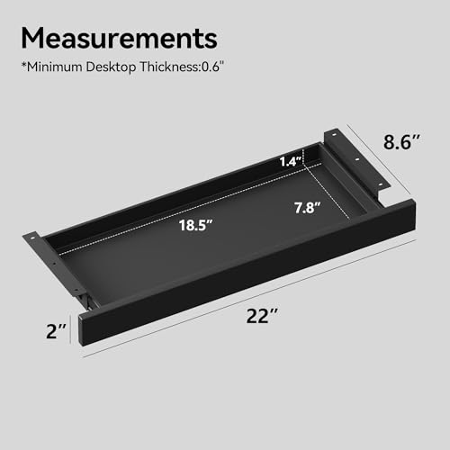 Under Desk Hanging File Organizer Drawer, Slim Lockable Storage Cabinet with Sliding Tray, Fits Letter/A4 Size, 18.5"x7.9"x1.4" for Office Home Standing Desk (BLACK) - color: BLACK
