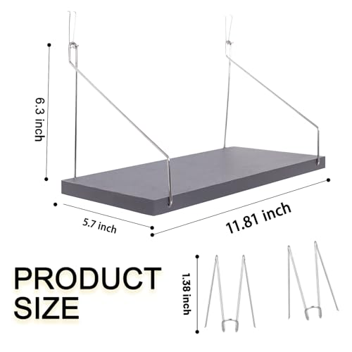 2-Pack Cubicle Shelf For Fabric Walls With Hooks:12x6.0in Gray Wooden Cubicle Shelf Hanging Silver Bracket Use For Office Cubicle Accessories For Office Stylish Cubicle Decorations For Women Desk - color: Charcoal Ash