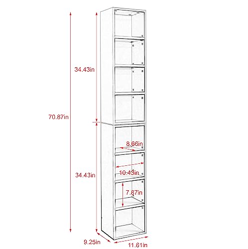 GDFStudio 8-Tier Media Tower Rack, Tall Slim CD DVD Storage Cabinet with Adjustable Shelves, Freestanding Double Bookcase Organizer, Narrow Display Bookshelf for Living Room or Home Office, Walnut - color: Walnut