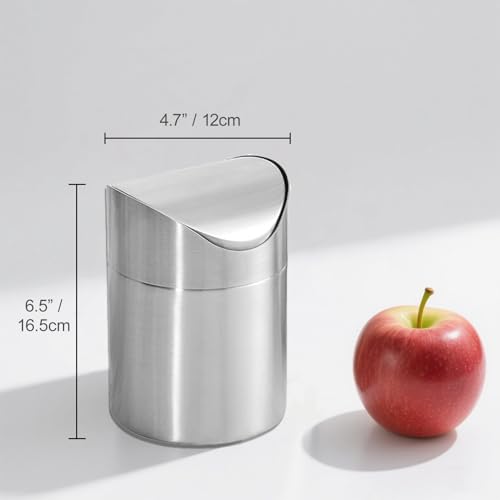 Small Mini Trash Can with Lid, Brushed Stainless Steel Small Tiny Mini Trash Bin Can, Mini Countertop Trash Cans for Desk Office, Swing Top Trash Bin 1.5 L/0.40 Gal (Sliver) - color: Silver