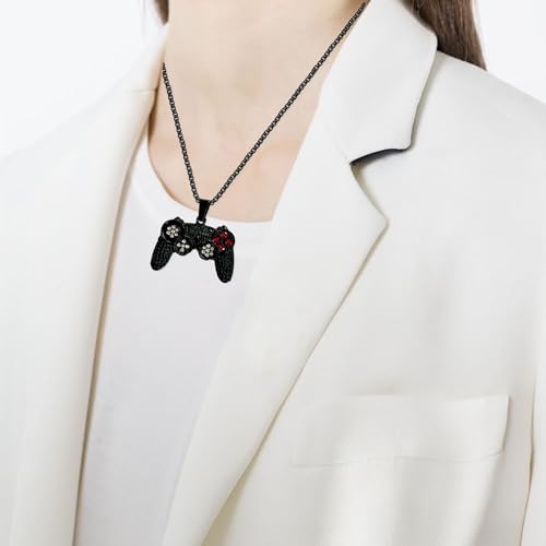Colorful Crystal Game Controller Necklaces Punk Hip Hop Friendship Game Console Necklace for Best Friends - color: Black