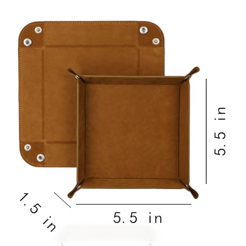Valet Tray 5.5" Square Desktop Storage Organizer - Catch All Tray for Men & Women, Nightstand/Entryway/Desk/Dresser Top | Jewelry & EDC Holder for Watches, Keys, Wallet, Coins, Glasses