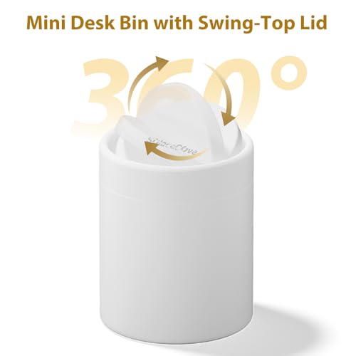 Mini Desk Trash Can with Lid for Desk,0.4 Gallon Brushed Stainless Steel Countertop Trash Can with Lid for Desktop Car Office Kitchen, Swing Top Trash Bin with a Roll of Trash Bag(White) - color: White