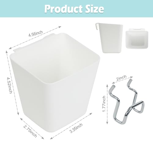 8 Pack Large Pegboard Bins with Hooks, Square Box Shape Peg Board Cups and Peg Board Accessories for Craft Room, Playroom, Office, Garage, and Wall Mount Organization (White) - color: White
