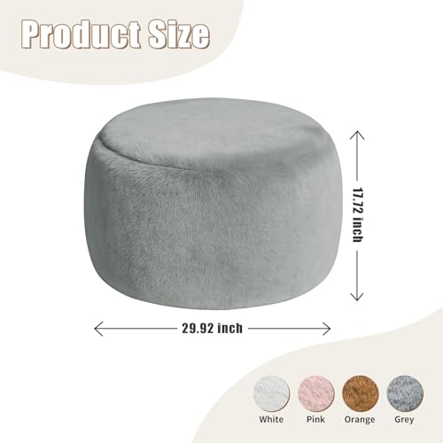 Gericco Round Pouf Ottoman Foot Rest, 29 X 18Inch Floor Poufs Footstool, A Round Modern Foam Filled Foot Stool for Living Room, Home, Nursery, Dorm (Grey, 29Inch) - color: Grey, size: 29.9"D x 29.9"W x 17.7"H
