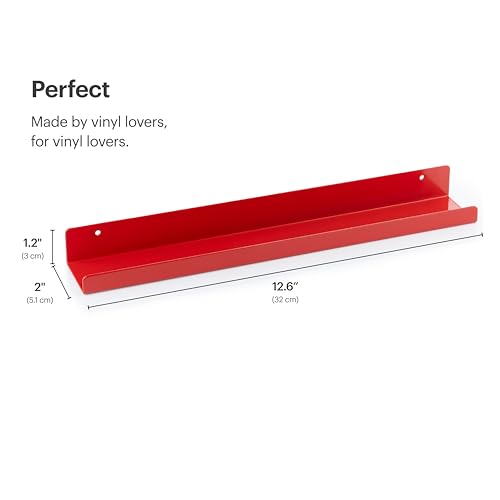 Vinyl Record Shelf - 3 Metal Display Shelves - Wall Mount Now-Playing Vinyl Shelves - an Album Record Holder That Doubles as a Picture Ledge - Fits All Records (Red) - color: Metal (Red)