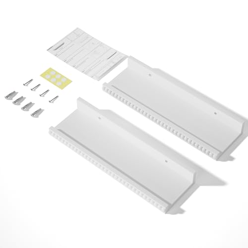 Alsonerbay White Floating Shelves Wall Mounted Set of 2, 15.7 Inch Modern White Shelves with Lip, Wood Wall Shelves with Wooden Beads for Bathroom Bedroom Living Room Nursery and More