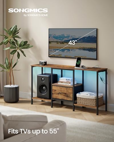 SONGMICS BELLAH Collection - TV Stand for TVs Up to 55 Inches, Media Console Table and Entertainment Center Unit for Living Room, with Shelves and Drawer, Steel, Industrial, Rustic Brown ULGS031K101S - color: Rustic Brown, size: 11.8"D x 44.8"W x 23.6"H