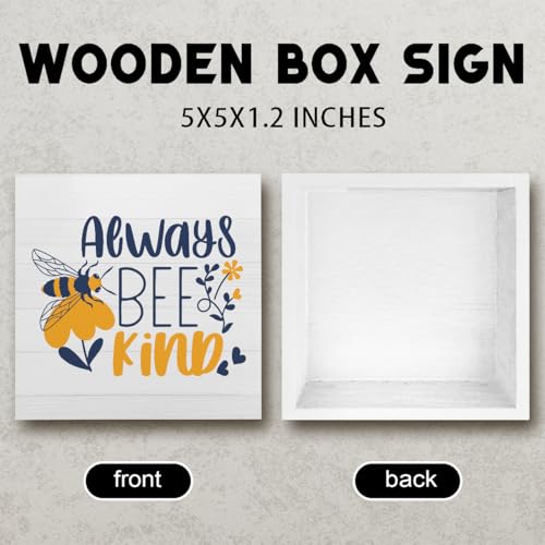Summer Bee Decorations for Home Cute Bee Sign Honeybee Decor Gifts for Women Positive Quotes Wooden Box Sign Desk Accessories Home Office Teacher Classroom Decor 5 X 5 Inch - color: Be Kind 1