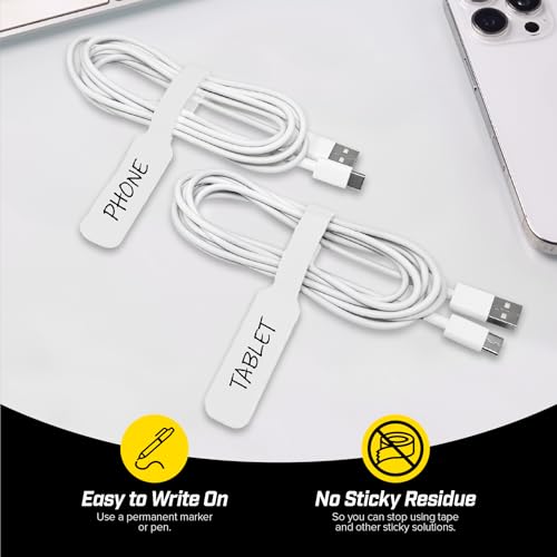 Wrap-It Storage Cable Labels - Large, White (30-Pack) Write On Cord Labels, Wire Tags for Cable Management and Organizer for Electronics, Computers and More - color: White, size: Large
