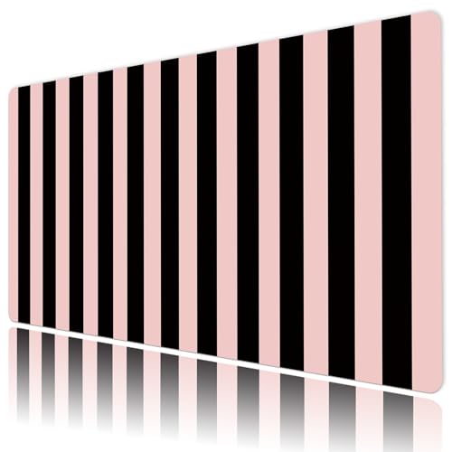 EOBTAIN Pink and Black Large Mouse Pad Vertical Striped Keyboard Mat 31.5x15.7 Inch Smooth Non-Slip Rubber XXL Gaming Mousepad Extended Desk Mat Cute Desk Accessories for Office Home - color: Pink Black