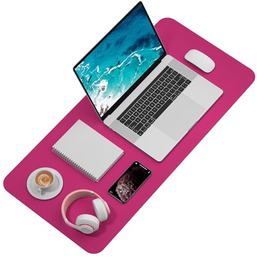Hsurbtra Desk Pad, 35.5" x 17" PU Leather Desk Mat, XXL Extended Mouse Pad, Waterproof Desktop Blotter Protector, Non-Slip Ultra Thin Large Laptop Keyboard Writing Mat for Office Home, Bright Rose - color: Bright Rose, size: 35.5" x 17"