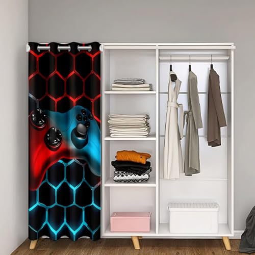 Manfei Abstract Video Game Doorway Curtain Gift,Neon Blue Red Game Controller Door Curtain Bedroom Decor,Modern Cool Honeycomb Gamer Blackout Curtain 1 Panel 34" W X 80" L - color: Black 02, size: 34"W x 80"L (Pack of 1)