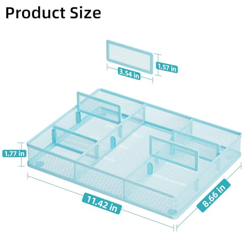 Marbrasse Desk Drawer Organizer, Metal Mesh Drawer Organizer Tray with 5 Adjustable Compartments,Desk Organizers and Accessories for Home,Office,Kitchen,Makeup,Vanity (Blue) - color: Blue