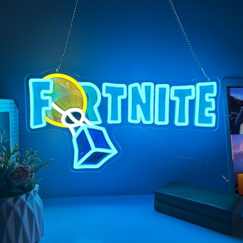 Fortnite Neon Sign, Official Licensed LED Neon Light for Gaming Room Decor, USB Dimmable Gaming Lights for Boys Room, Fortnite Gifts for Gamer, Streamer Wall Art, Man Cave Setup - color: A-Logo