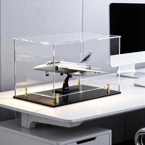 Acrylic Display Case for Collectibles, Dustproof Acrylic Box with Clear Display Elevation & Gold Risers, Large Display Case for Figures Toys Memorabilia, 14" L x 10" W x 10" H - size: 14"L x 10"W x 10"H