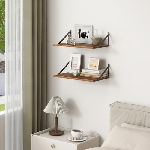 Fun Memories 20 Inch Floating Shelves, Deep Wall Shelves for Kitchen, 20 x 12 Floating Shelf for Living Room, Bedroom, Farmhouse Floating Shelves for Home Decor Storage, Walnut, Set of 2 - color: Walnut, size: 20"W x 12"D
