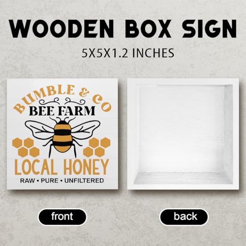 Summer Bee Sign Decor Bee Decorations for Home Local Honey Wooden Box Sign Desk Accessories Home Office Bedroom Bathroom Teacher Classroom Decor 5 X 5 Inch - color: Local Honey