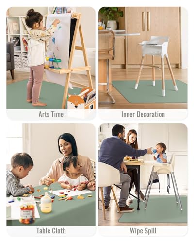 Blissful Diary Baby Splat Mat for Under High Chair, 50.4 x 50.4 Inch Wipeable Splash Mat, Waterproof and Washable, Anti-Slip Floor Protector, Sage Green - color: Sage Green