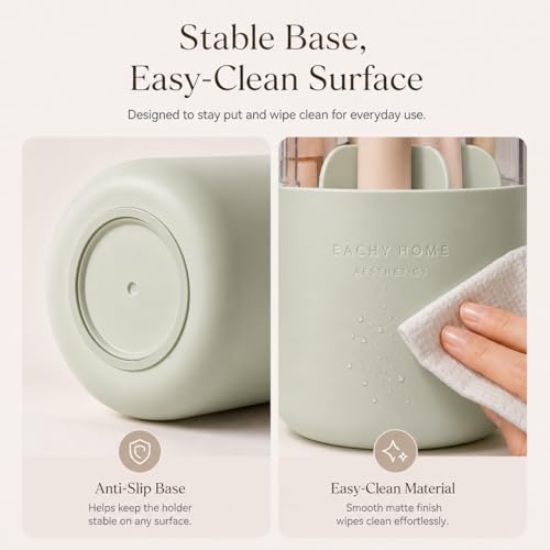 EACHY Makeup Brush Holder with Lid, Rotating Makeup Brush Organizer, Green | Dustproof Lid, 7 Compartments, Waterproof Plastic, Vanity Makeup Organizer for Brushes - color: Green