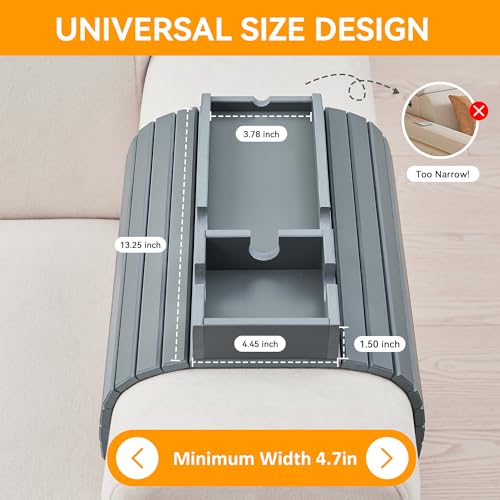 GEHE Bamboo Couch Cup Holder, Anti-Spill Sofa Arm Tray, Natural and Easy to Clean Couch Arm Cup Holder Armrest Tray Perfect for Cups, Beers, Snacks, Remote Control, Drinks - color: Light Blue