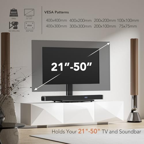 Hemudu Universal Swivel TV Stand/Base Table Top TV Stand for 21 to 50 inch TVs with 90 Degree Swivel, 4 Level Height Adjustable, Heavy Duty Tempered Glass Base, Holds up to 99lbs, HT02B-002 - size: 15 x 9.9 x 23.3 inches (For 21"-50" TVs)