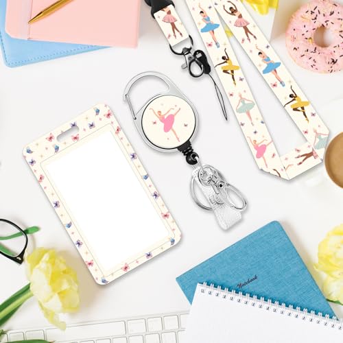Ballet for ID Badge Holder, Ballet ID Badge Holder with Heavy-Duty Retractable Reel Clip, Gift for Teacher Nurse Adult - color: Ballet-beige