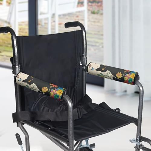 Wheelchair Armrest Pads Wheel Chair Accessories Adults 2 Pack Wheelchair Arm Pads for Office Transport Chair Pressure Relief Black Cat - color: Black Cat