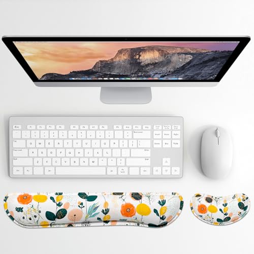 Dapesuom Enlarge Keyboard Wrist Rest, Memory Foam Wrist Cushion for Desk Mats Support, Typing Pain Relief Keyboard Mouse Pad Rests Set with Non-Slip Base for Gaming Laptop Computer, Flowers & Herbs - color: Cute Flowers & Herbs