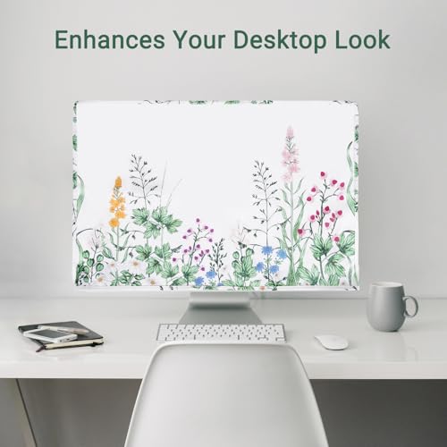 MOSISO Monitor Dust Cover 22,23,24,25 inch Anti-Static Dustproof LCD/LED/HD Panel Case Lush Weeds Computer Screen Protective Sleeve Compatible with iMac 24 inch, 22-25 inch PC, Desktop and TV, White - size: 22-25 inch