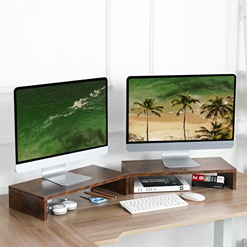 TEAMIX 2 Pack Monitor Stand Riser-20 inch, Wooden Tabletop Shelf for TV/PC/Laptop/Printer, Rustic Brown Monitor Riser with Storage, Computer Stand Ergonomic Design - color: Brown, size: 2 Pack-20 inch