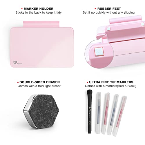 Pink Mini Desktop Pure Glass Whiteboard, Small Slope Slick Desk Whiteboard Glass, Desk White Board, Desktop White Board Dry Erase, Stenography Artifact for Office Home Schooling Décor, 8x6 Inches - color: Pink
