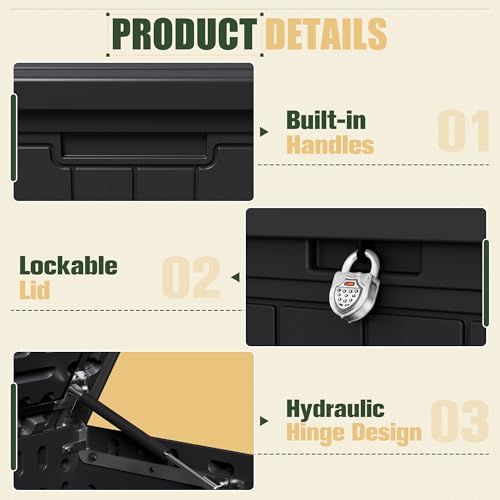 JUMMICO 270 Gallon Outdoor Storage Deck Box with Divider, Double Wall Storage Box with Lockable Lid for Garden Tools, Pools Supplies (Black) - color: Black, size: 270 gallon