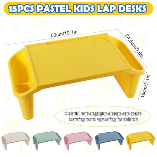 gisgfim 15 Pcs Kids Lap Desk Tray Bulk 19.7x9.6x7.1in Portable Lap Desk Kids with Storage Space Kid Lap Tray with Side Pockets Plastic Lap Bed Table for Classroom Home Car Activity Eating